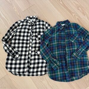 Old Navy Women's Black/White Checkered and Green/Blue Plaid Shirts